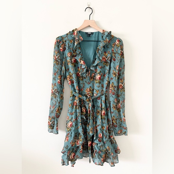 Paige Tamera Silk Long Sleeve Mini Dress in Georgette Floral Green Size S - Picture 4 of 10
